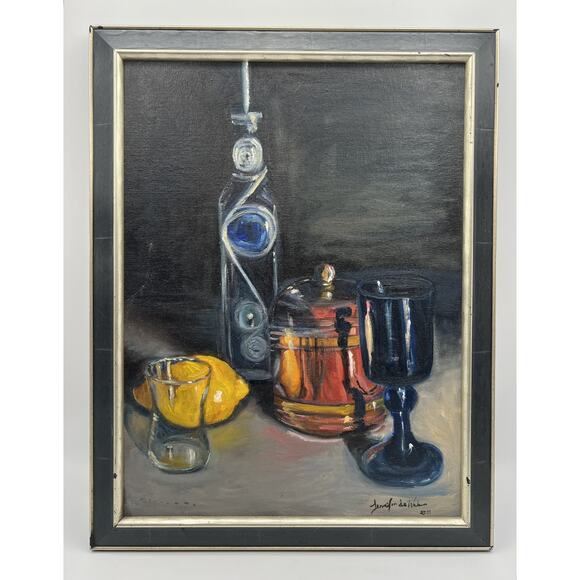 Original Still Life Oil Painting Olive Oil Bottle Signed Jennifer DeWeber 18x14
